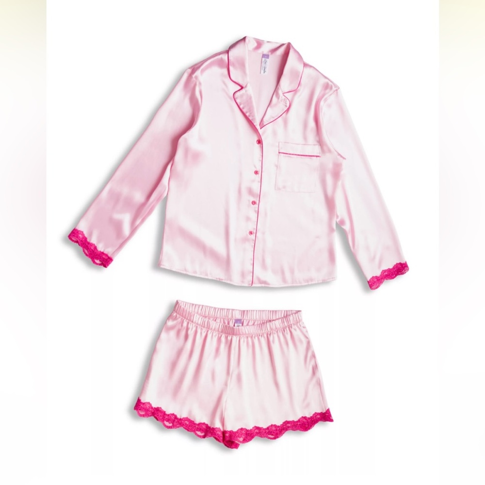 Women's Lilac+London Solid Notch Collar Pajama Shirt & Shorts Set